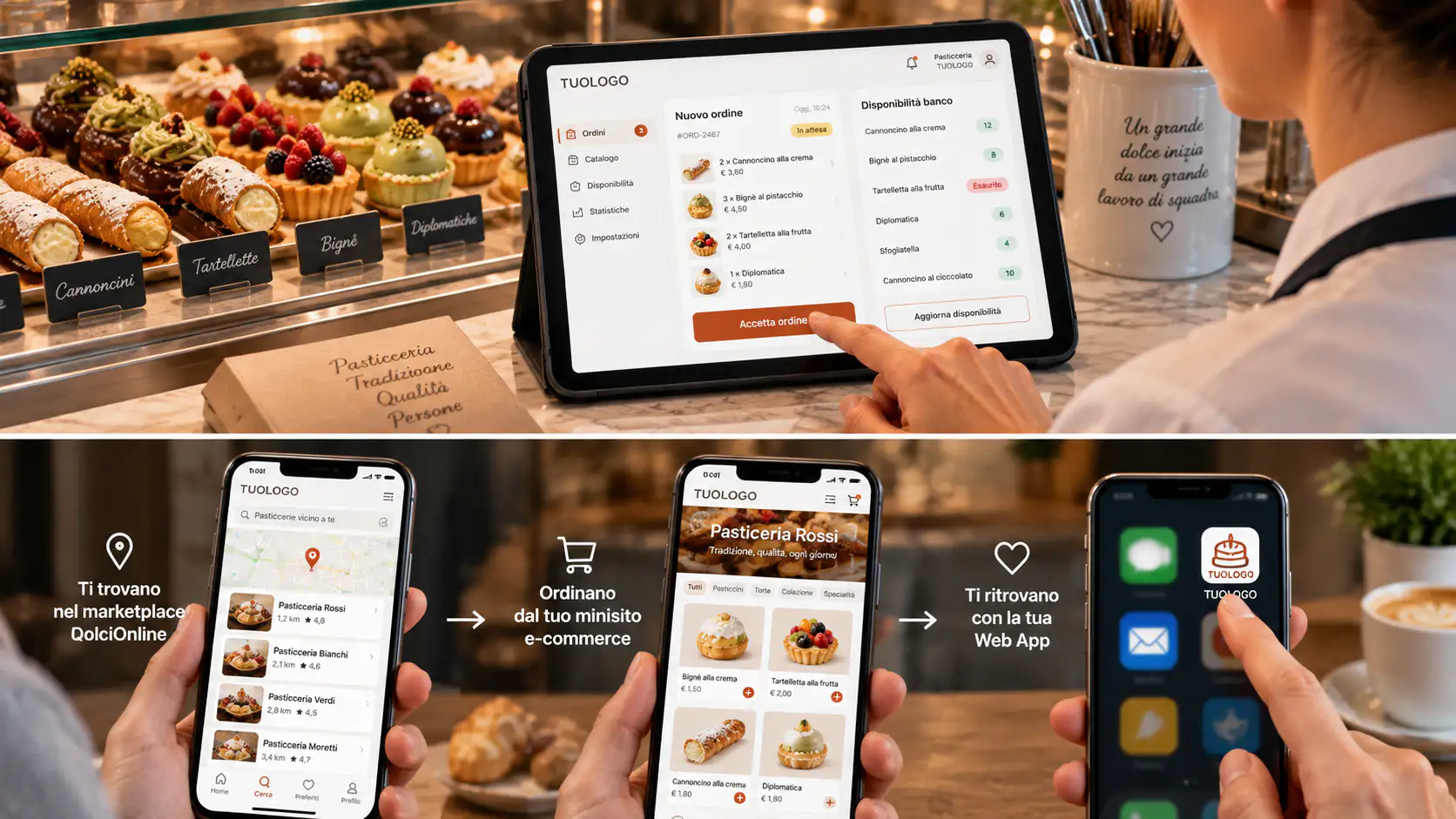 Ordini e disponibilità gestiti dal tablet sul banco