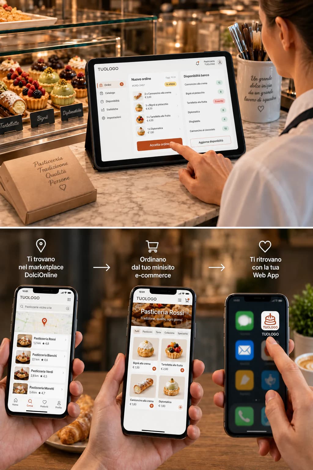 Ordini e disponibilità gestiti dal tablet sul banco