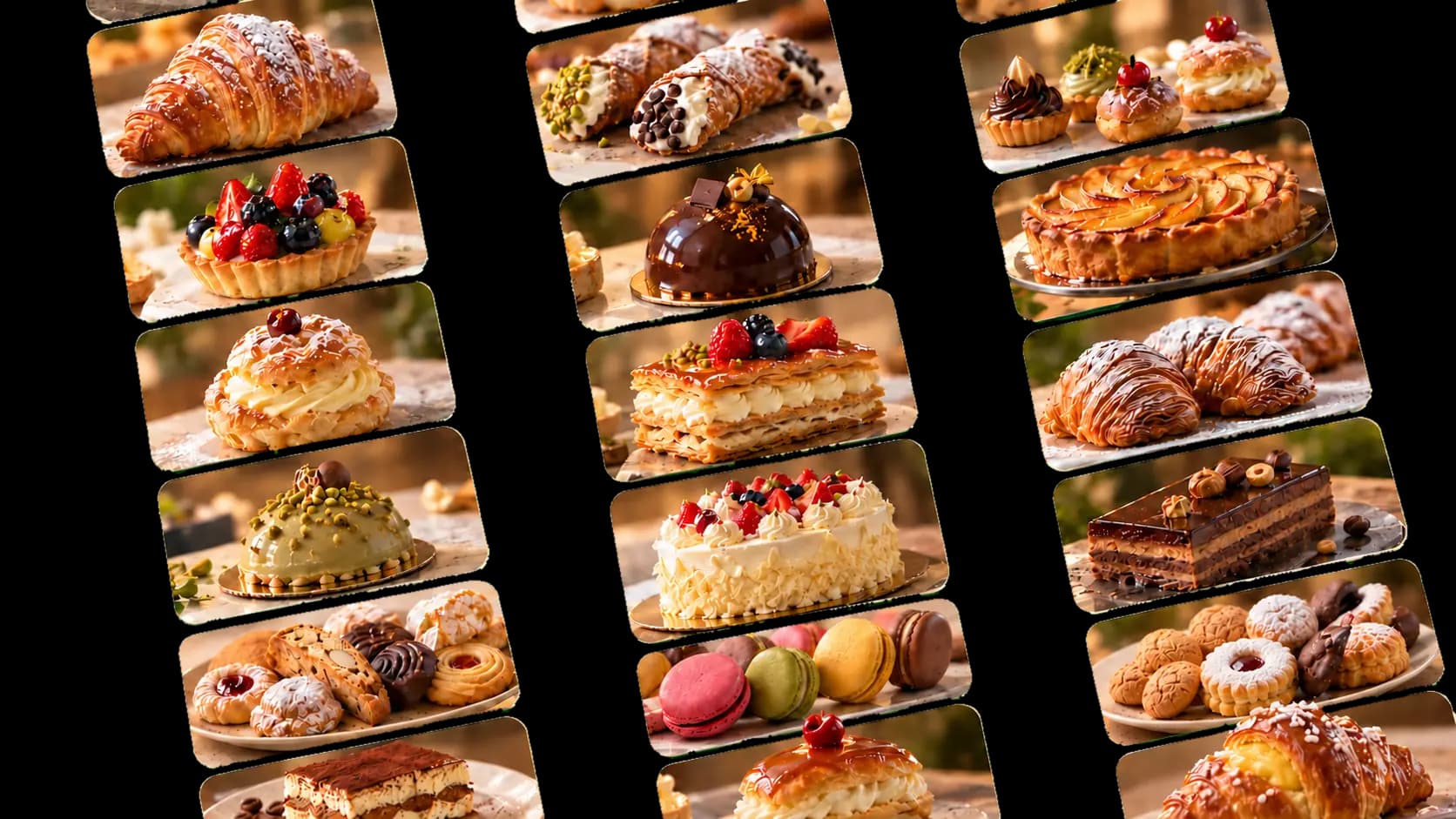 Composizione di dolci freschi, torte e prodotti da colazione